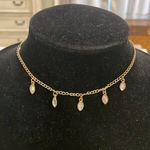 Vintage Gold Tone Rhinestone Choker Collar Pendant Statement Necklace